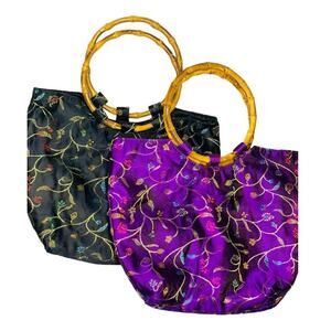 Set of 2 Asian Inspired Pouch Purses, Black & Purple